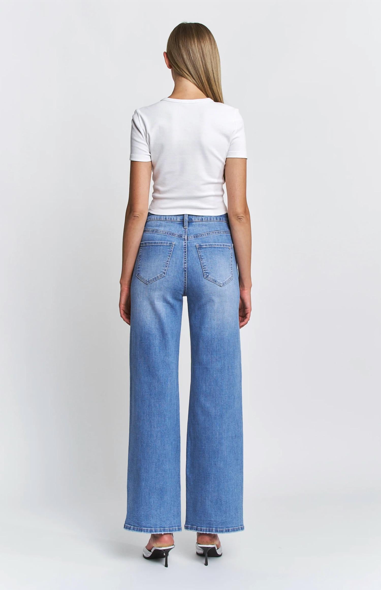 Mica Denim - High Rise Wide Leg Embellishment Jeans