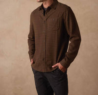 The Normal Brand Hudson Double Brushed Flannel Shirt in olive plaid - men's shirt - detail view