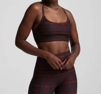 BEYOND YOGA Women's Softmark Slim Racerback Bra in dark cherry preppy plaid - women's intimate - detail view