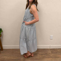 Sunday Edition - V-neck Sleeveless Tiered Stripe Midi Dress