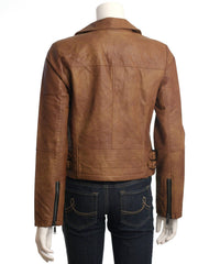 Latte Black - Faux Leather Moto Jacket