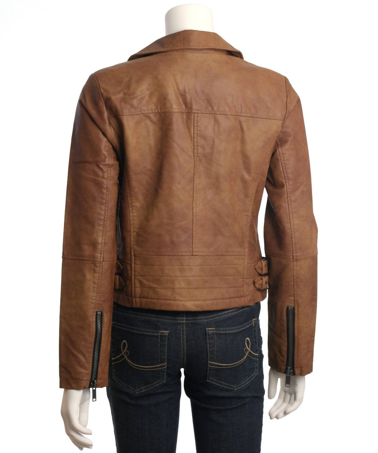 Latte Black - Faux Leather Moto Jacket