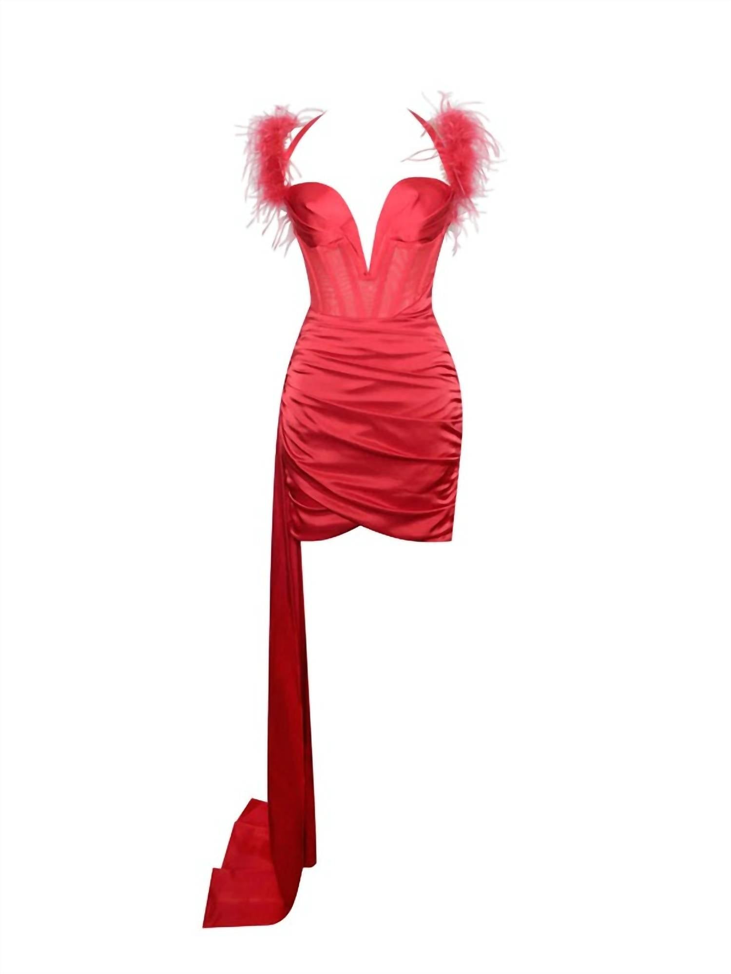 Miss Circle Wilma Satin Corset Draping Dress in red - women's dress - view 4