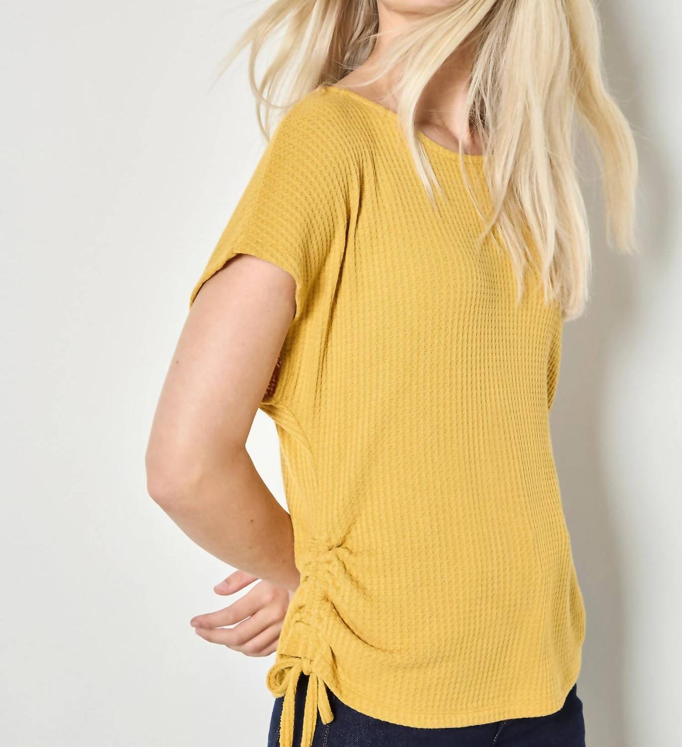 Apricot - Summer Waffle Side Ruched Tee