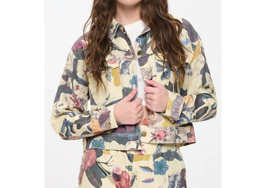 Sm Wardrobe - Botanical Print Denim Jacket