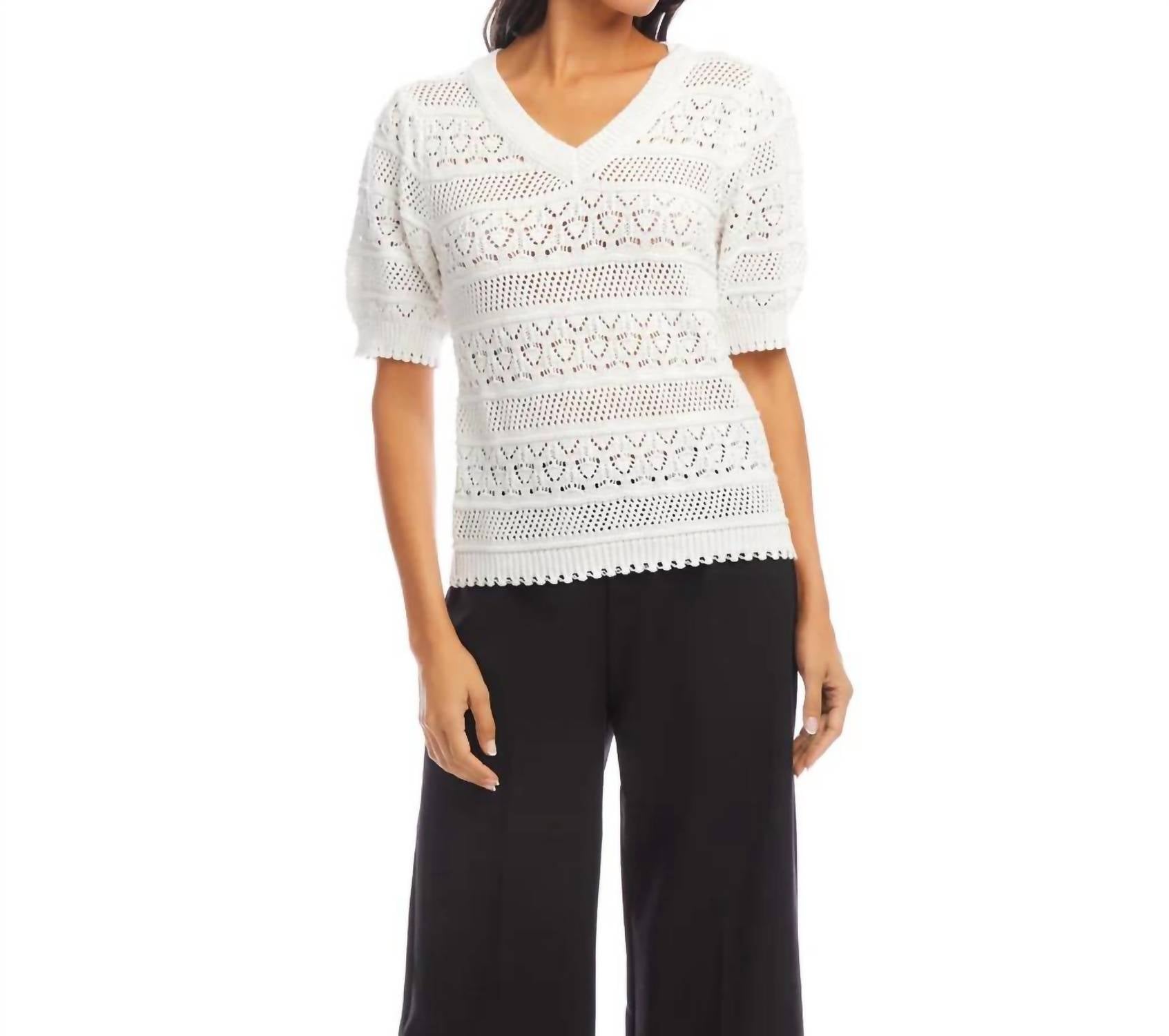 Karen Kane - Stevie Short Sleeve Crochet V-neck Top