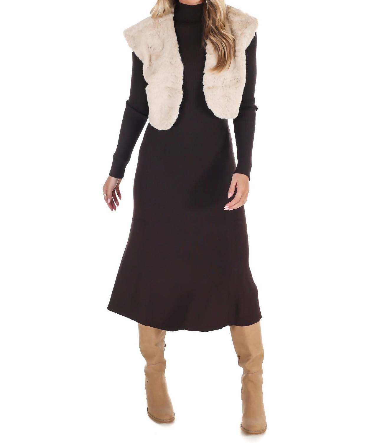 Mustard Seed - Wavy Faux Fur Bolero Vest
