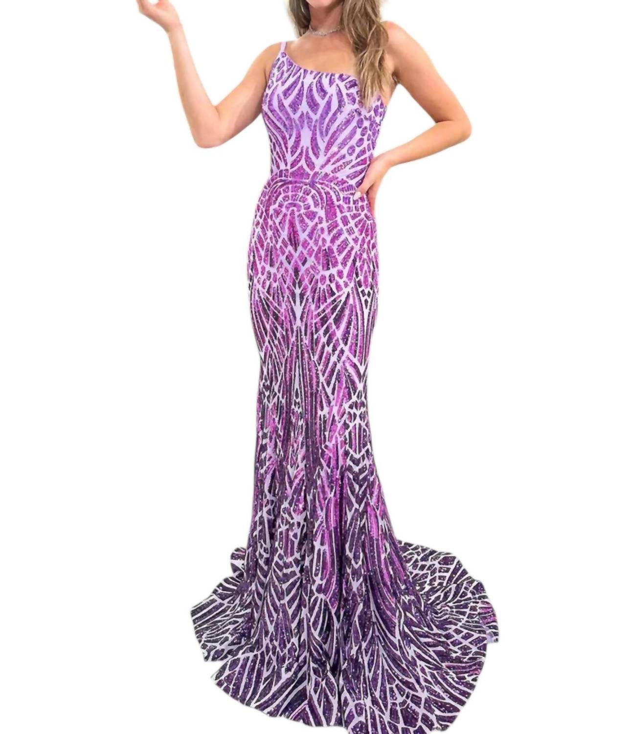 Jovani - One Shoulder Sequins Mermaid Gown