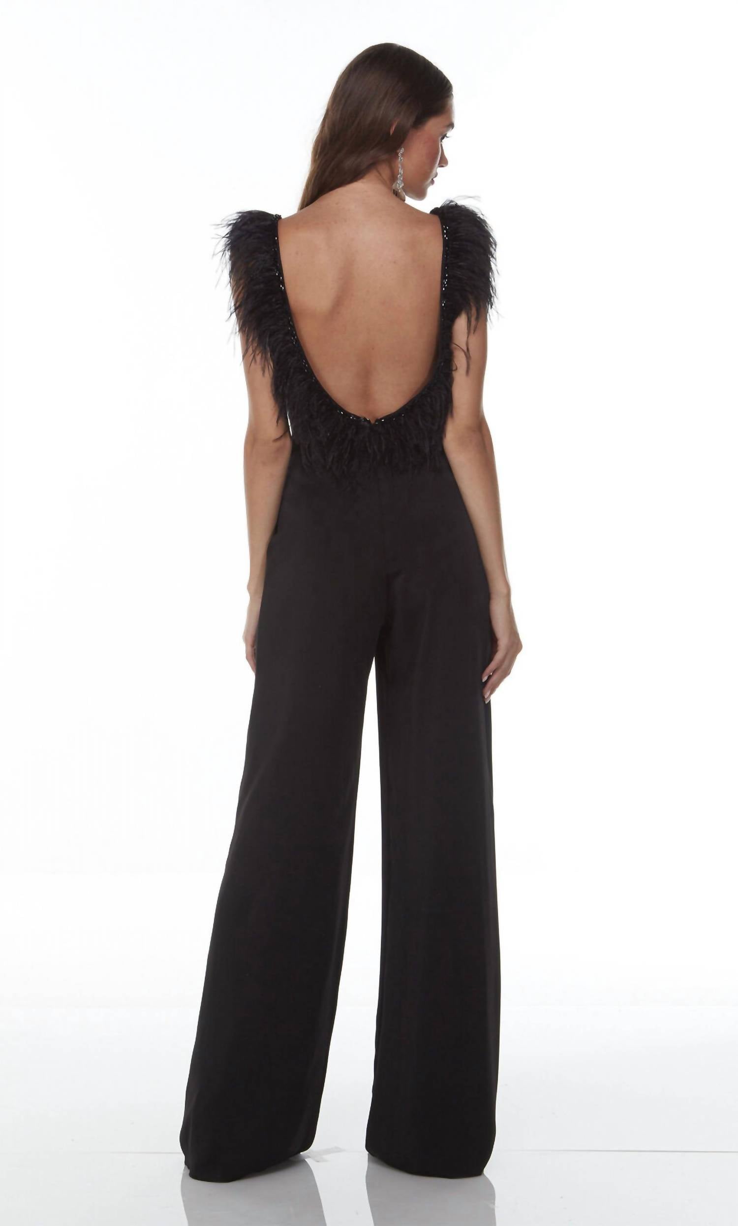 ALYCE PARIS Plunging Neck Open Back Jumpsuit in black - women's pants - alternate view