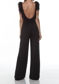 ALYCE PARIS Plunging Neck Open Back Jumpsuit in black - women's pants - detail view