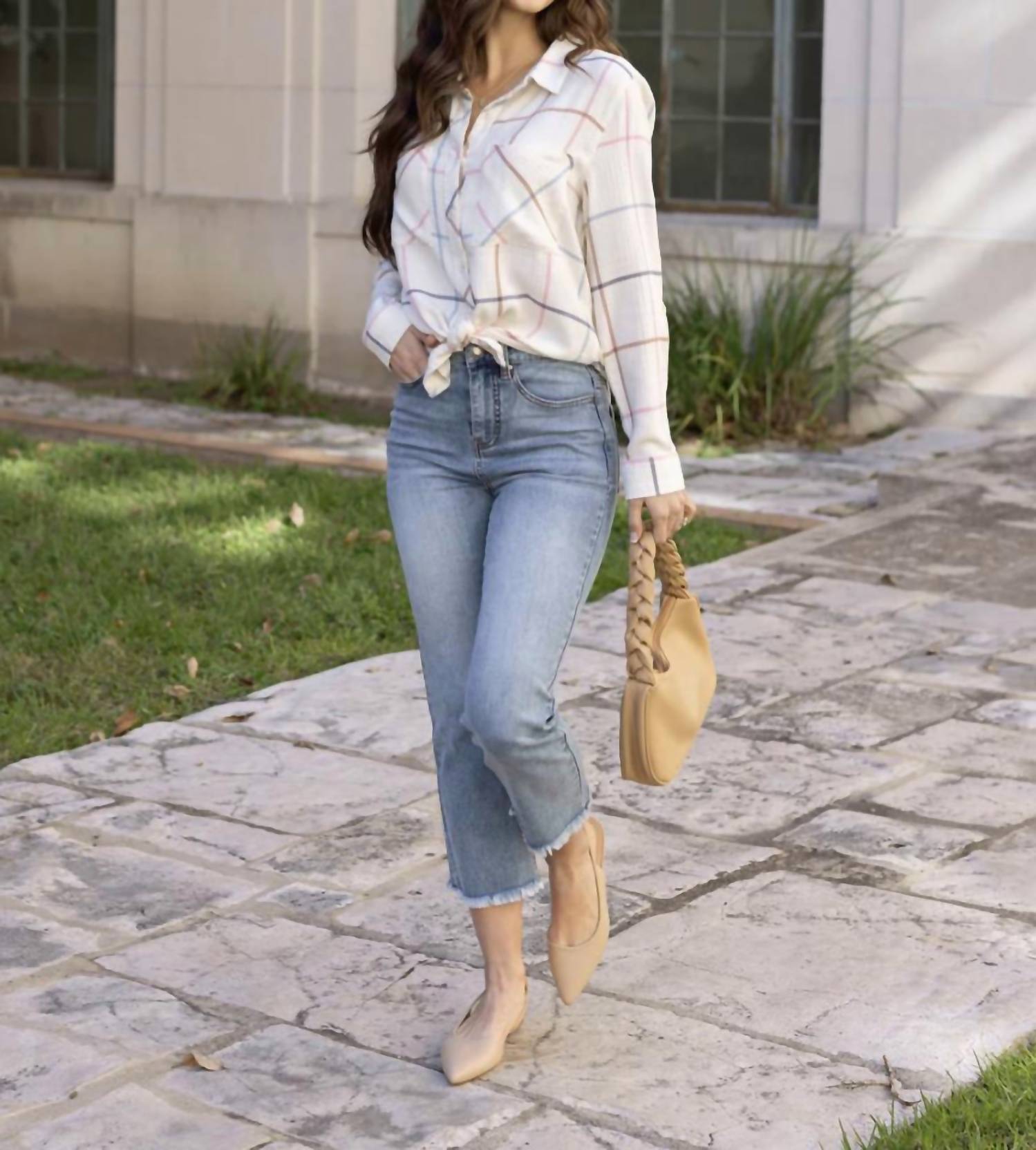 Grace and Lace Windowpane Button Up Top in multi - women's blouse - view 5