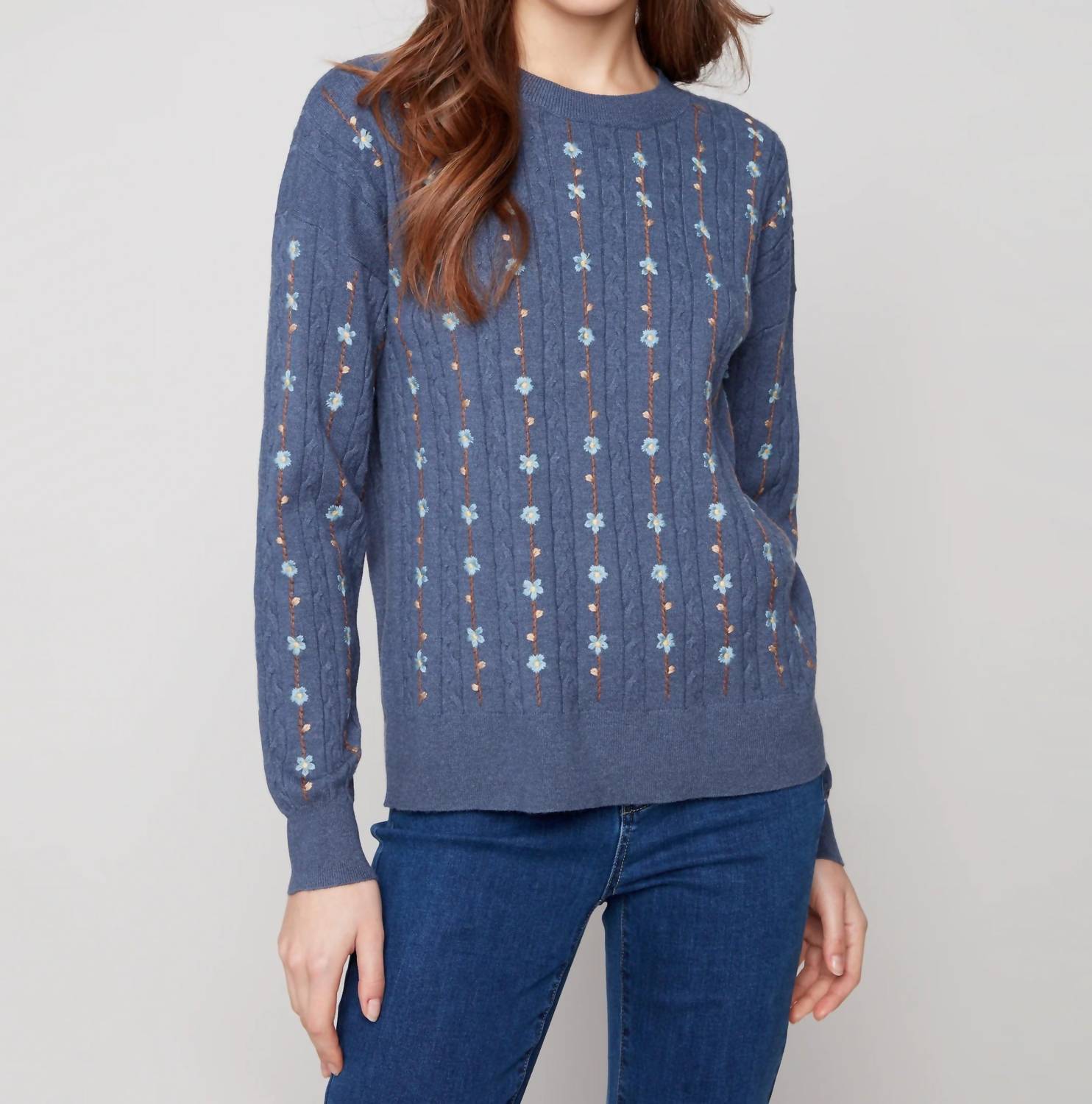 Charlie B - Floral Embroidery Knit Sweater