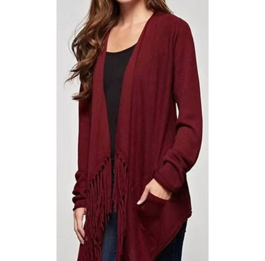 Lovestitch - Cashmere Blend Waterfall Fringe 2 Pocket Cardigan