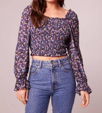 Band Of The Free - Cropped Floral Smocked Long Sleeve Blouse
