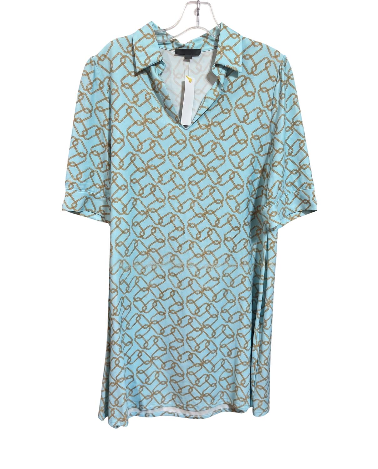 Boho Chic Women's Short Sleeve Shirt Dress in lt turq chai - women's dress - detail view