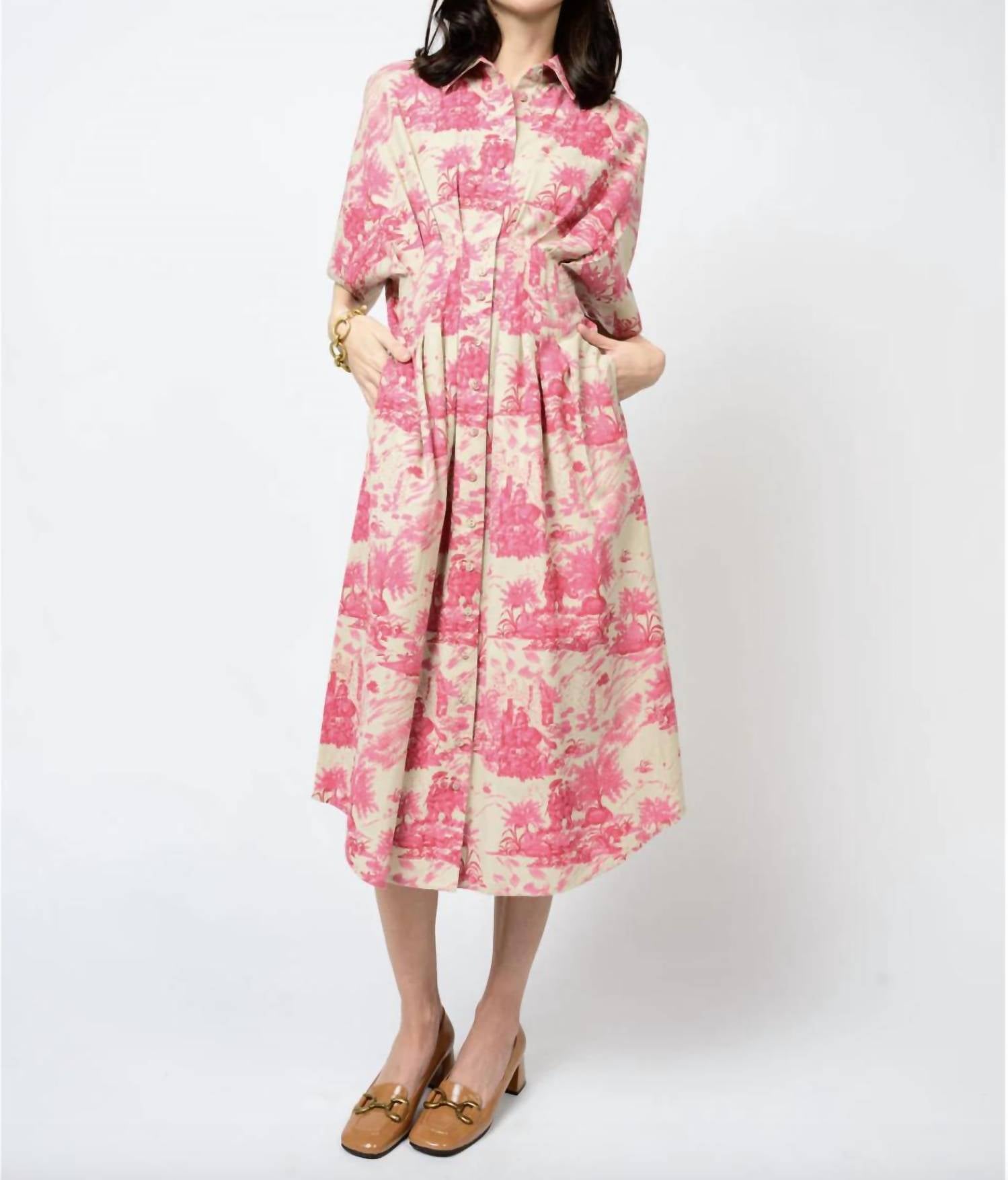 Ivy Jane Toile Tucked Dress in pink - women's dress - detail view