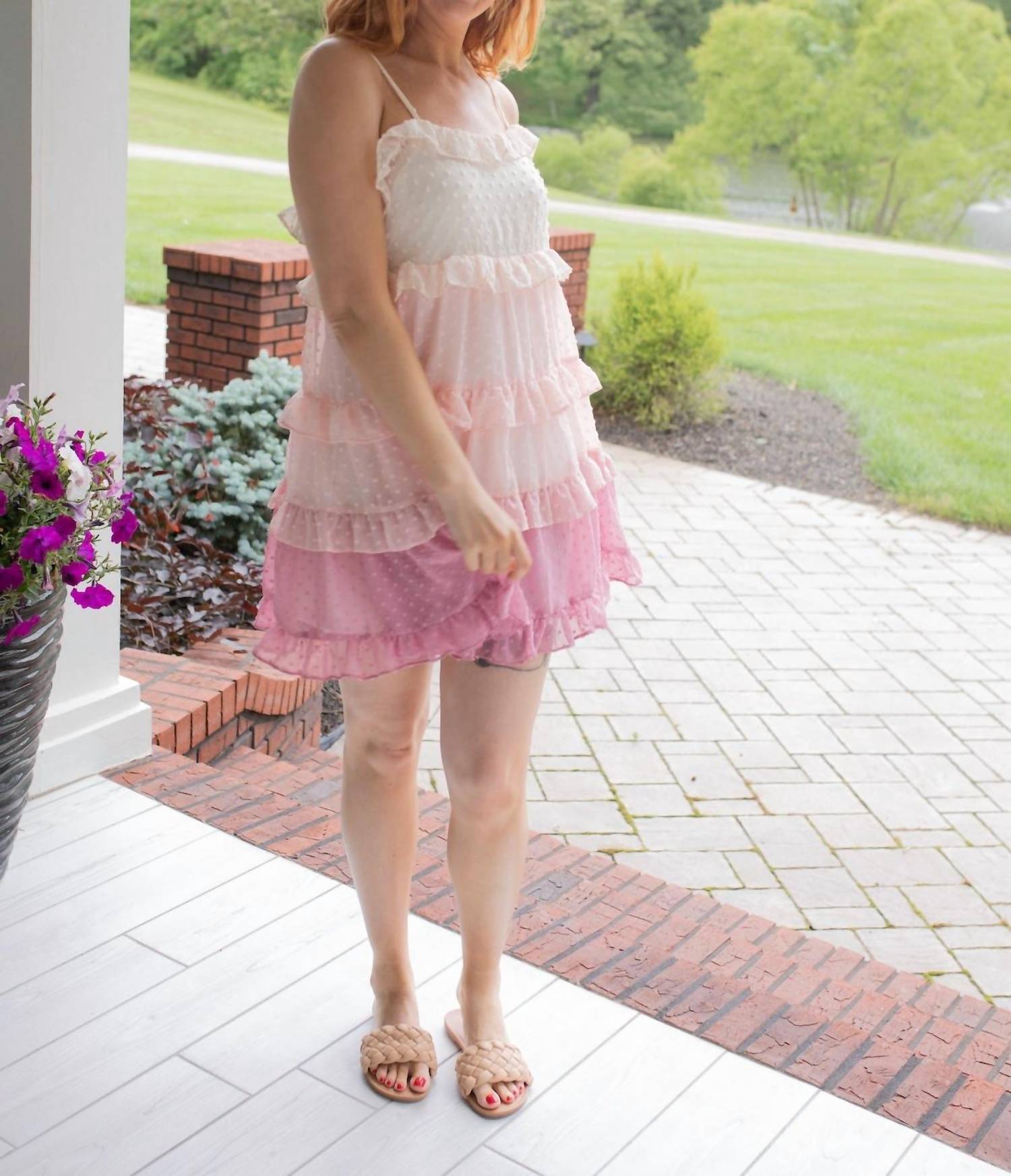 Madelyn Delight Swiss Dot Mini Dress in pink - women's dress - detail view