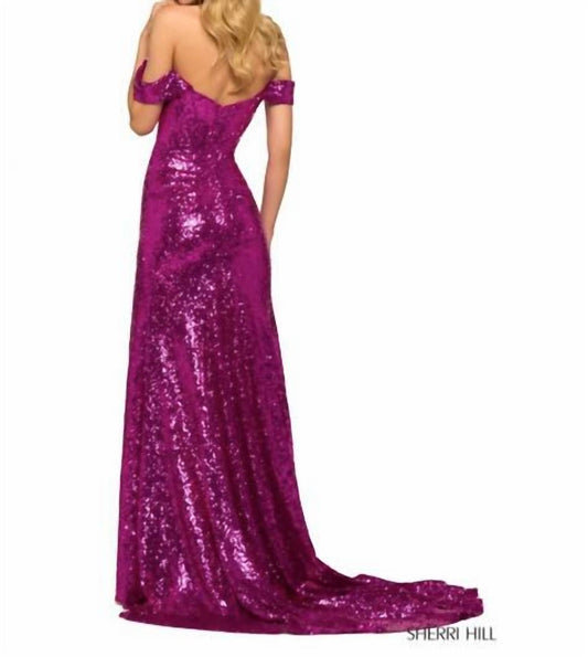 Sherri Hill - Off Shoulder Sequin Gown With Corset Bodice