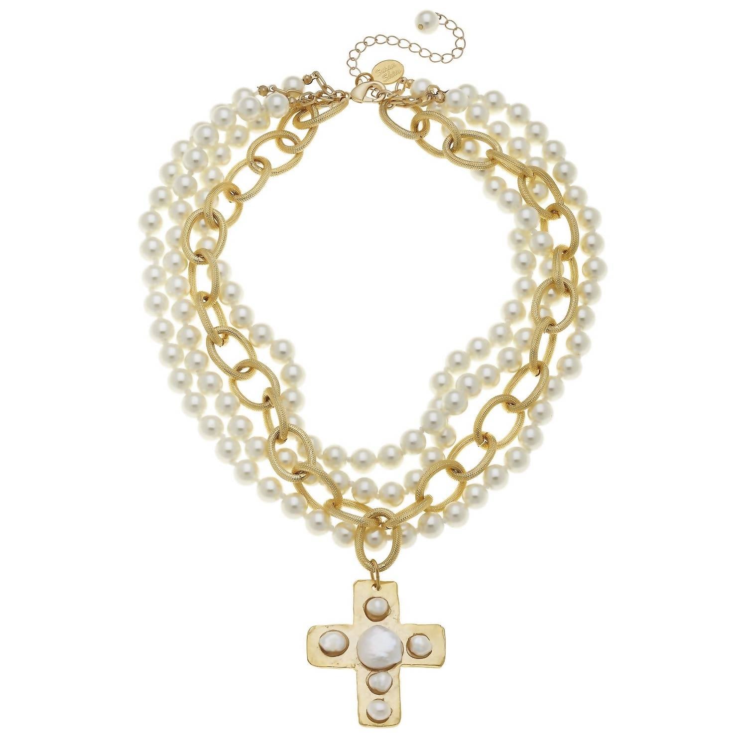 Susan Shaw - Women's Multi Strand Cross Pearl Necklace