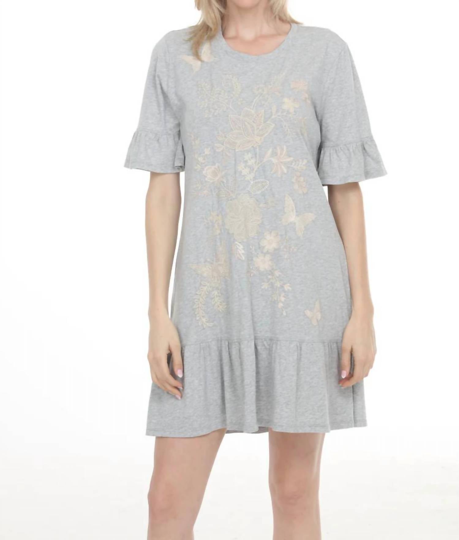 Johnny Was DIINA RUFFLE SLEEVE KNIT DRESS in heather grey - women's dress