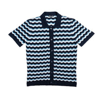 Eight X - The Ripple Crochet Short Sleeve Button Up Polo Shirt