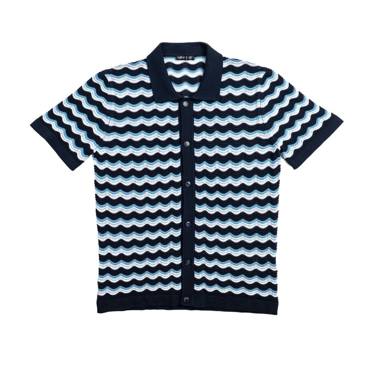 Eight X - The Ripple Crochet Short Sleeve Button Up Polo Shirt