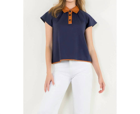 Thml - Contrast Collar Faux Leather Top