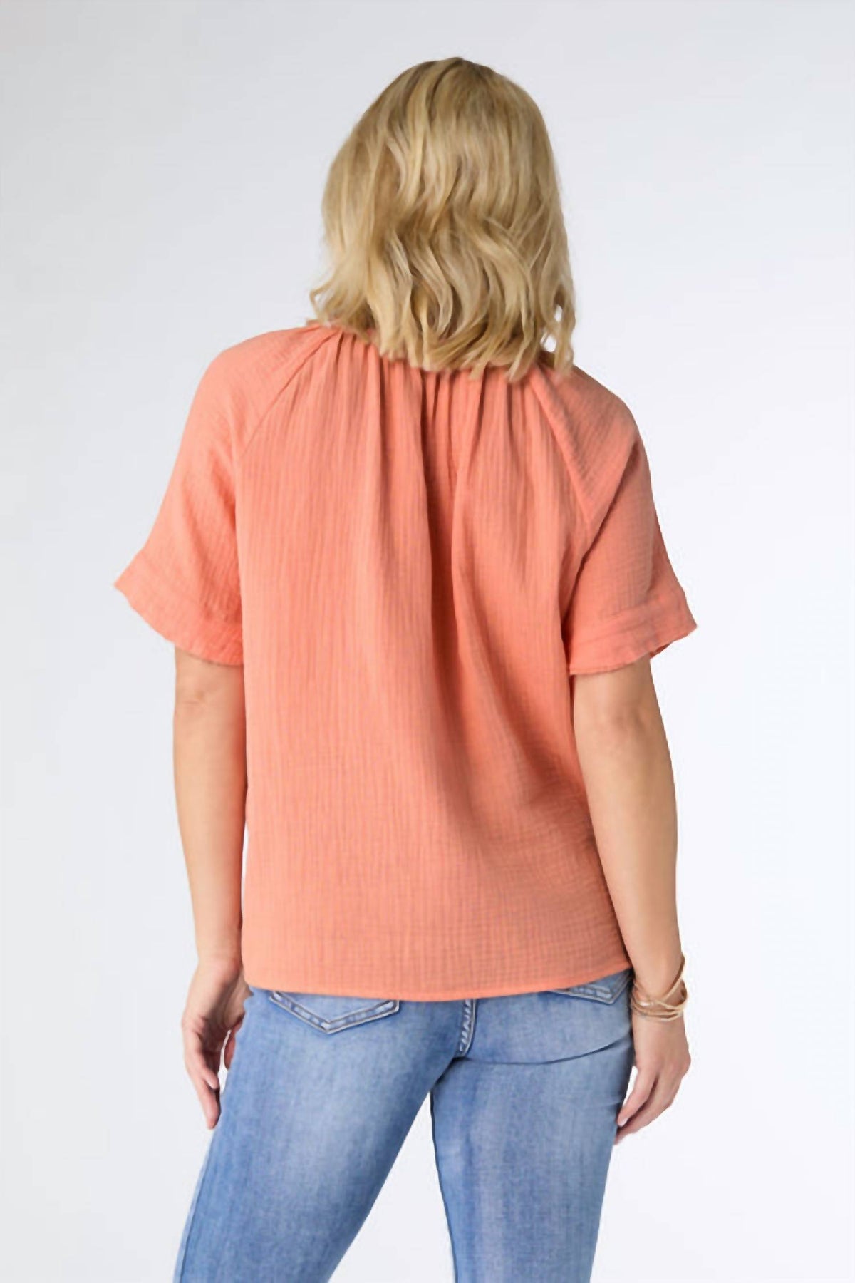 COCO + CARMEN Elayna Gauze Top in coral - women's t-shirt - detail view