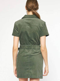Entro - Corduroy Collared Utility Mini Dress