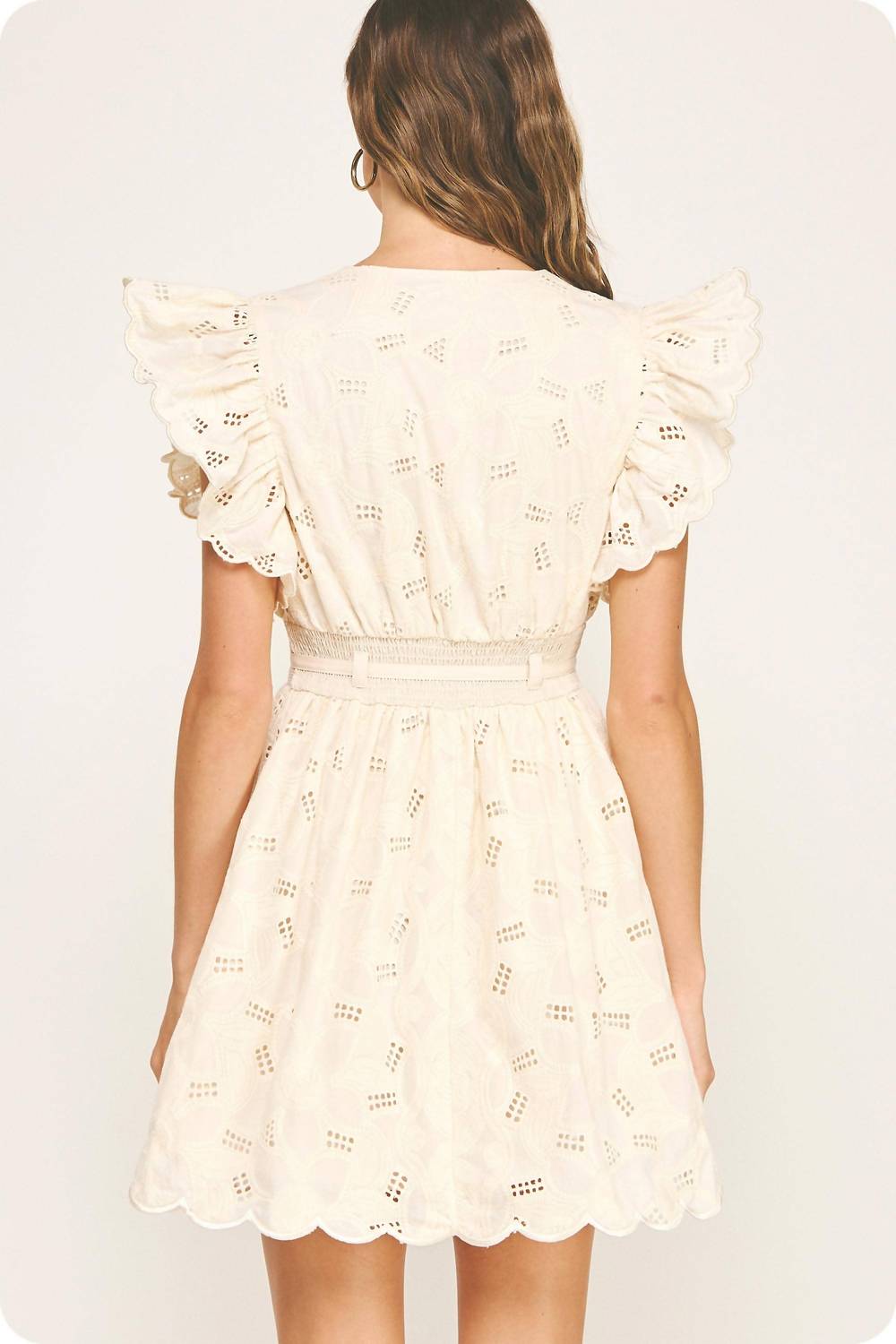 Strut & Bolt - Eyelet Cotton Lace Scallop Mini Dress