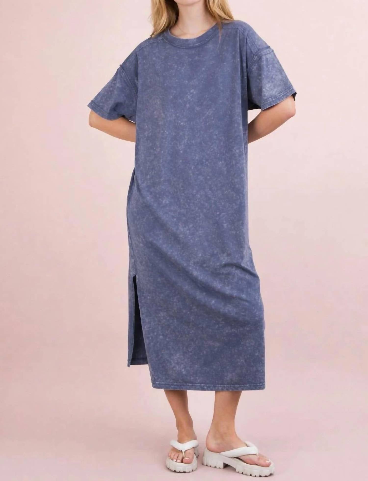 Very J - Women's Mineral Washed Casual Comfy Midi Dress