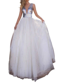 Tarik Ediz - Shimmering Plunging Neckline A-line Gown