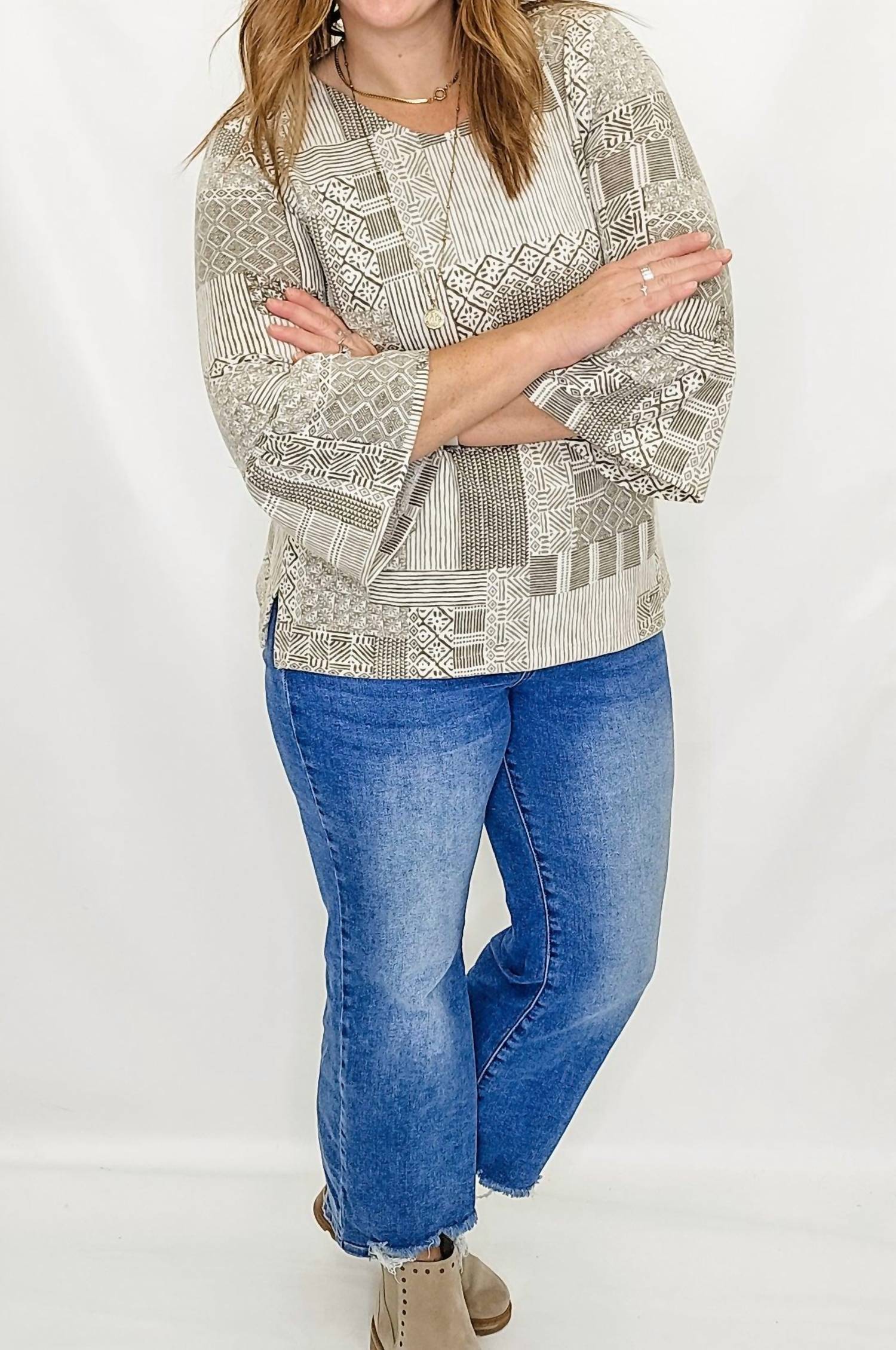 Multiples - Long Sleeve Print Blouse