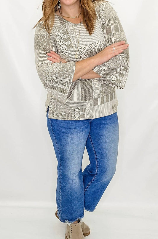 Multiples - Long Sleeve Print Blouse