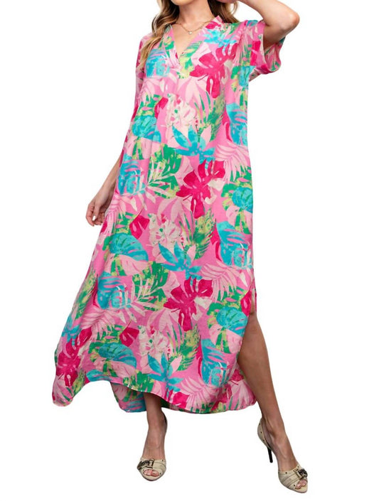 Easel - Tropical Print Peach Blossom Maxi Dress