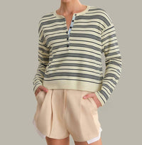 525 America - Cara Striped Henley Pullover