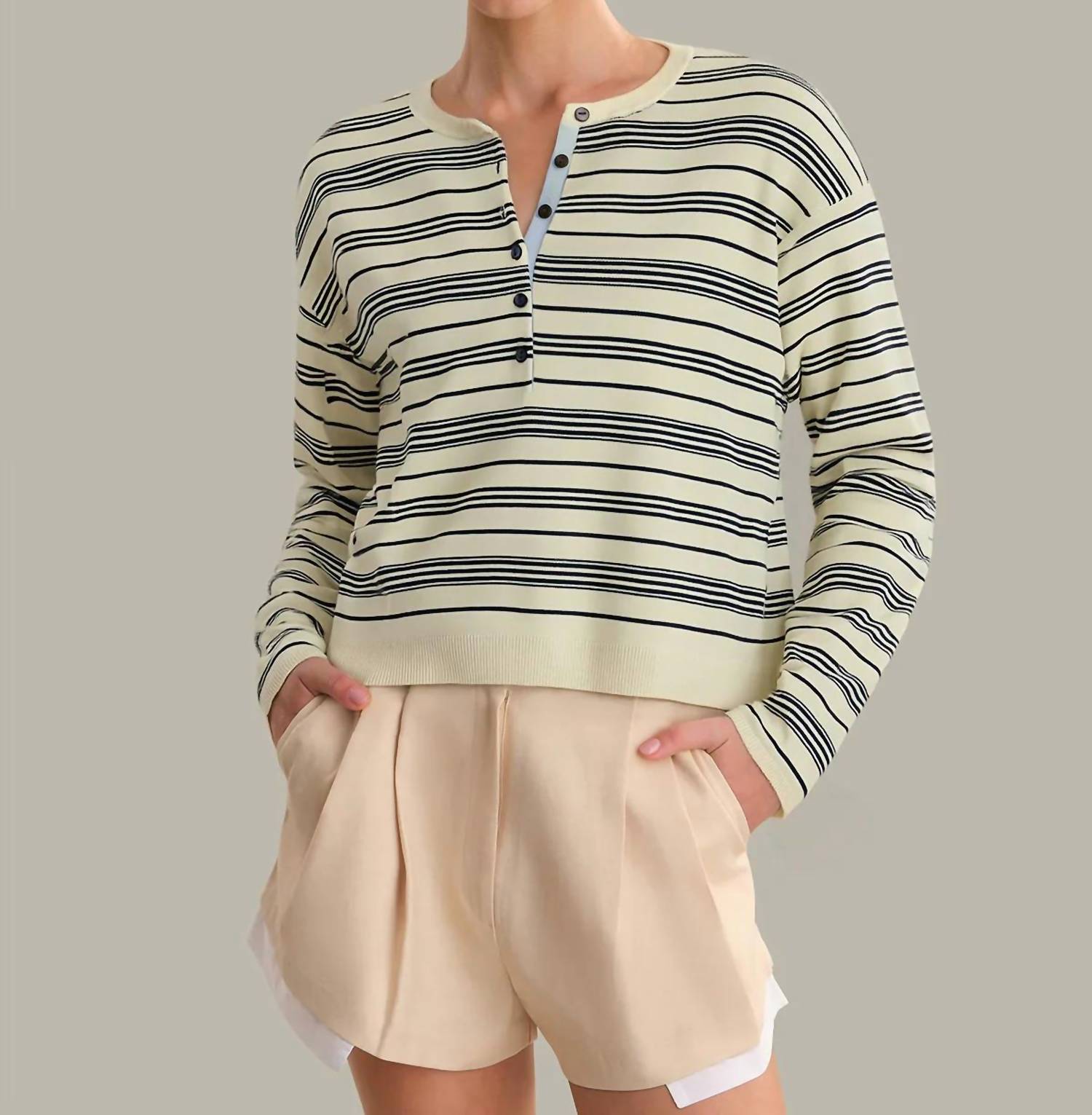 525 America - Cara Striped Henley Pullover