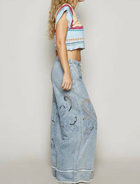 Pol - Denim Vintage Wash Outseam Woven Twill Wide Pants