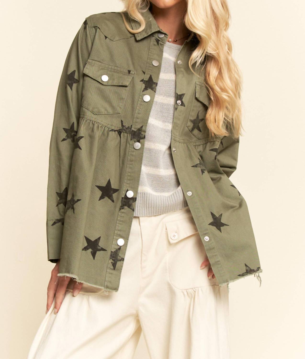 Davi & Dani - Star Printed Baby Doll Shacket