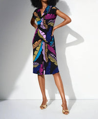 Joseph Ribkoff - Tropical Print Shirred Sheath Dress