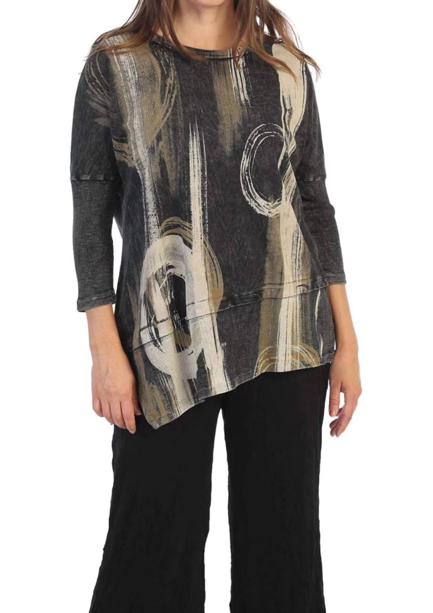 Jess & Jane Canali Mineral Washed Dolman Sleeve Cotton Top in black - women's blouse