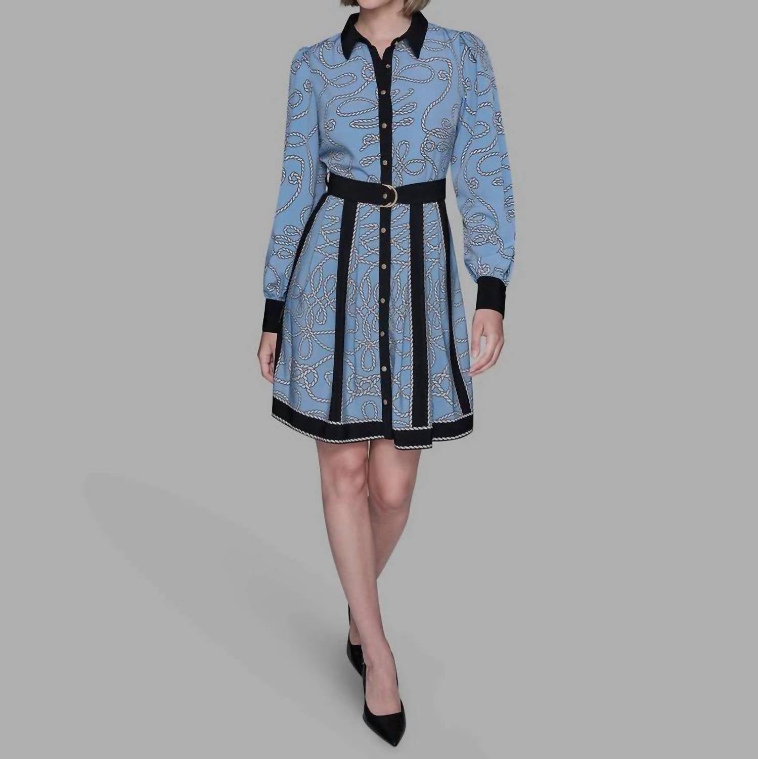 KARL LAGERFELD Rope Print Midi Shirt Dress in blue - women's dress