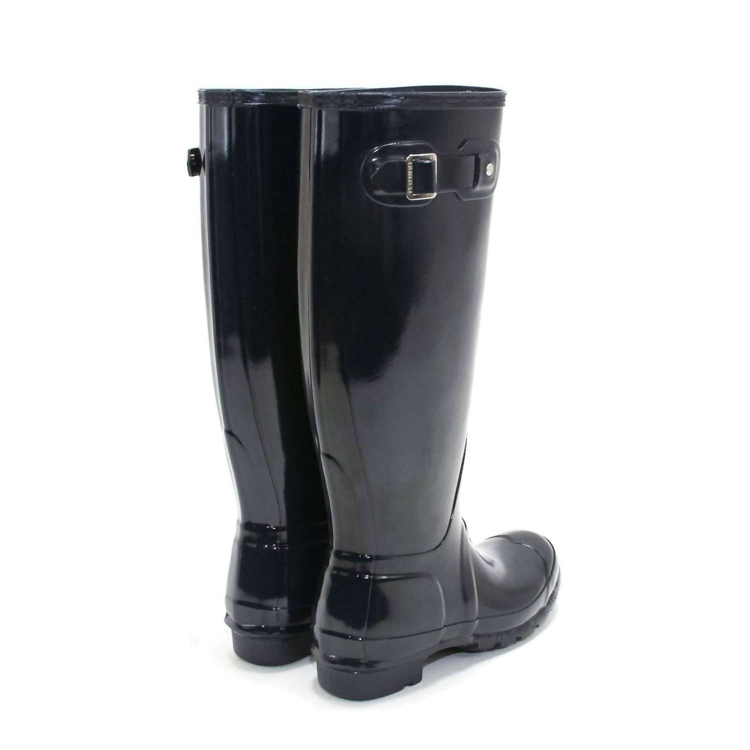 HUNTER Women's Original Tall Gloss Rain Boots in navy - women's shoe - detail view