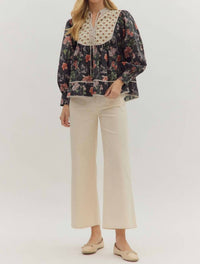 Entro - Floral Yoke Long Sleeved Top