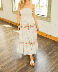 By Together - Luna Cotton Striped Strapless Midi Dress