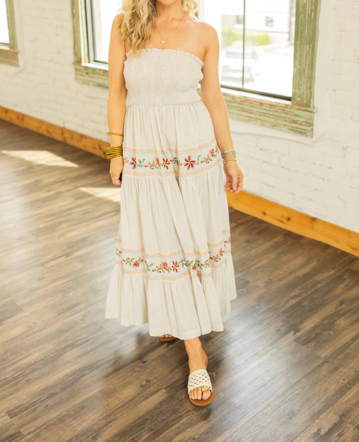 By Together - Luna Cotton Striped Strapless Midi Dress