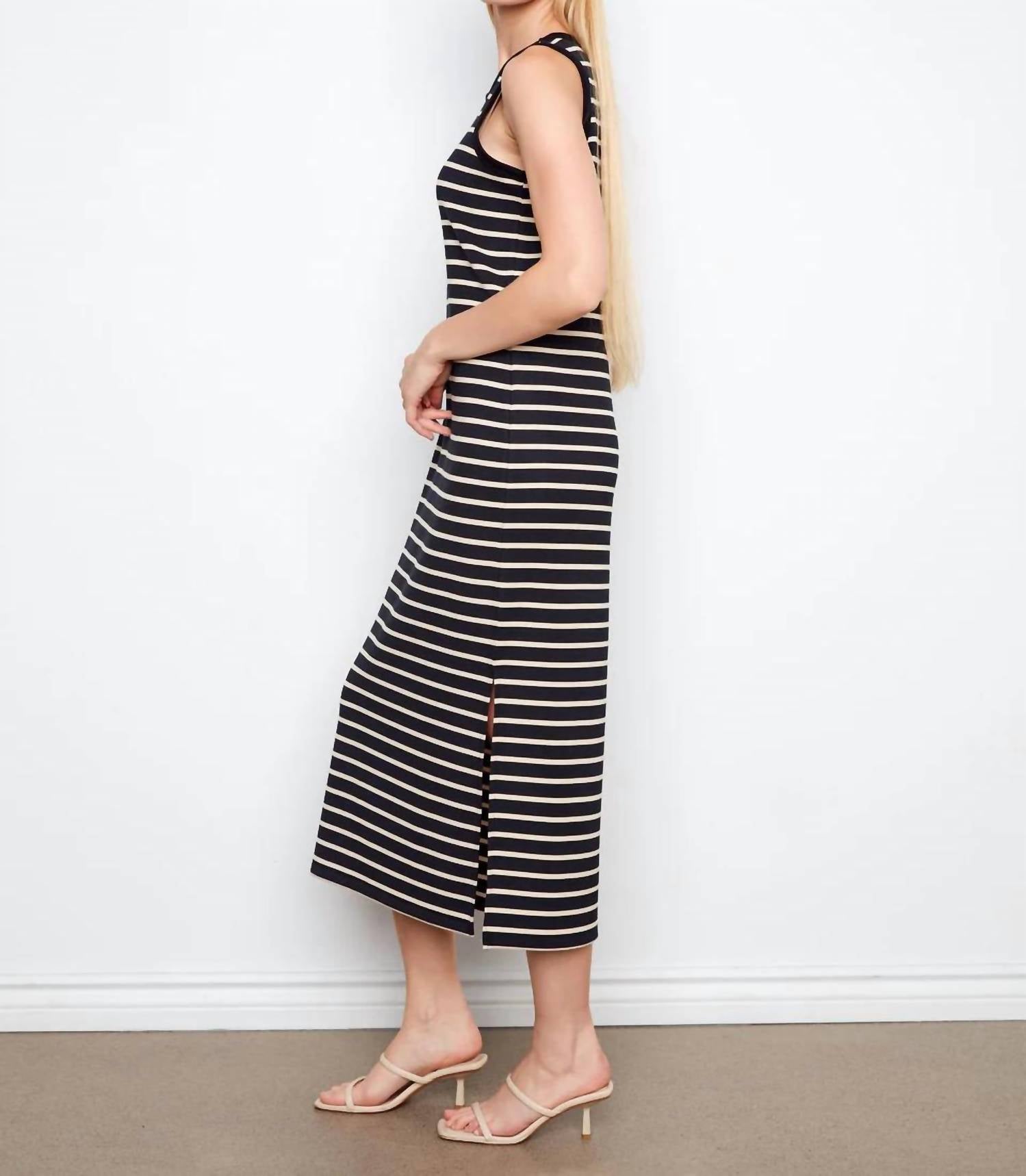 CHARLIE B Sleeveless Striped Scuba Maxi Dress in black beige - women's dress - alternate view