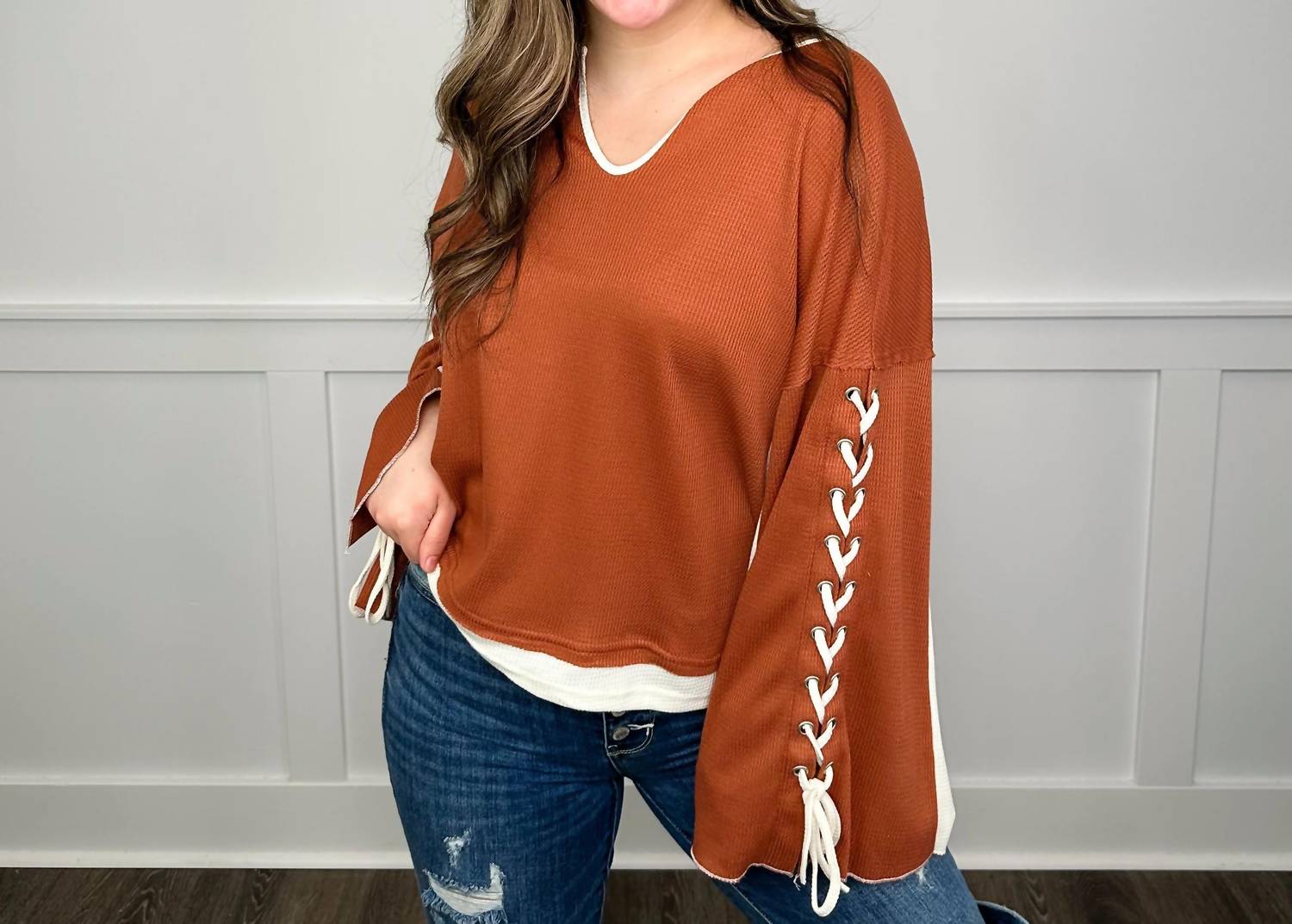 Bibi - Not Today Long Sleeve Waffle Knit Top