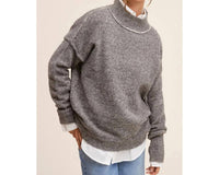 La Miel - Loose Fit Mock Neck Exposed Seaming Detailed Sweater