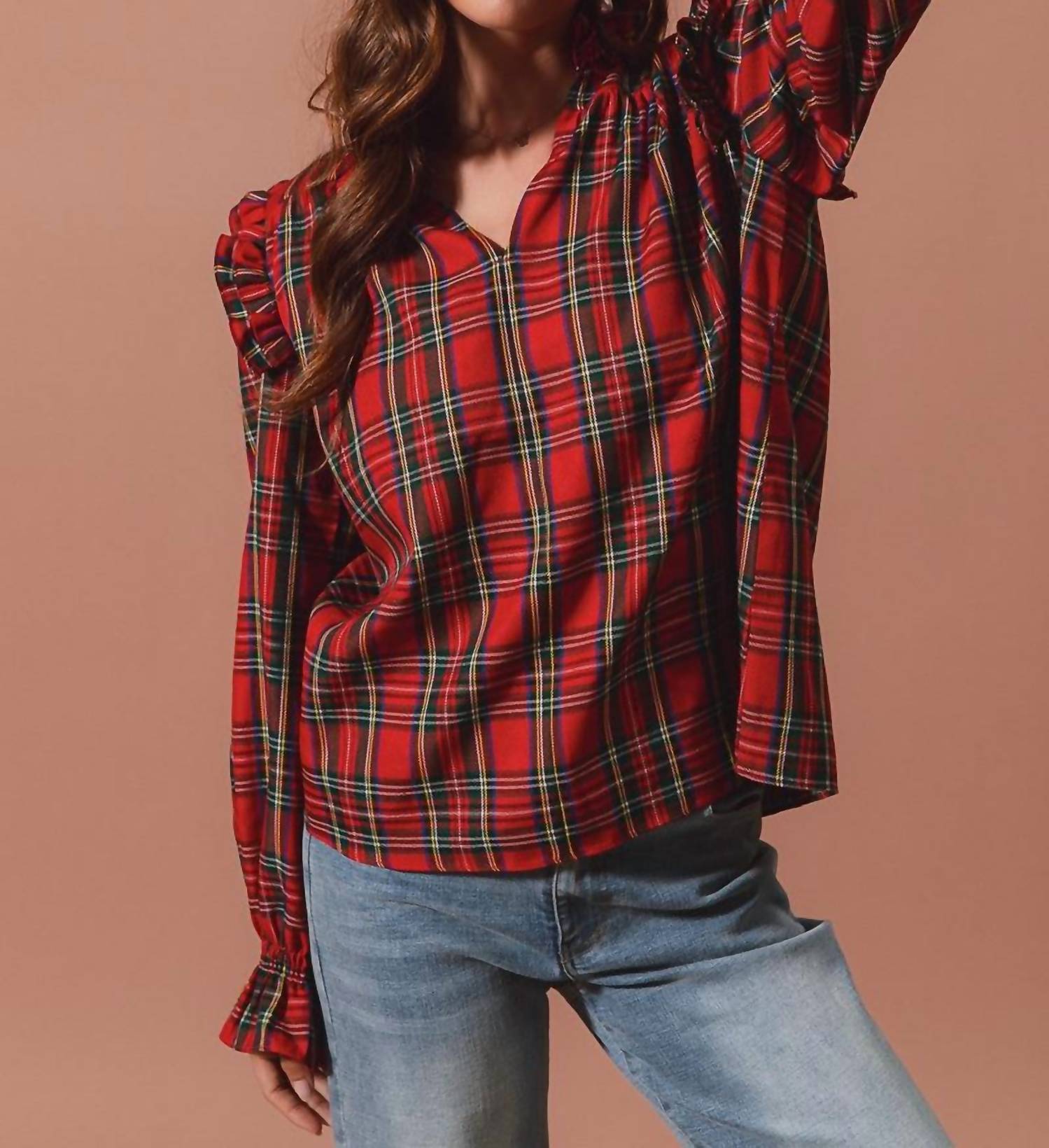 So Me - Checkered Plaid Blouse